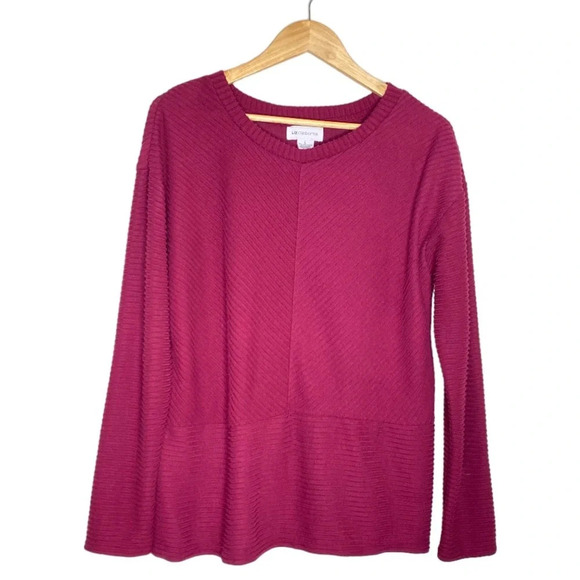 Liz Claiborne Maroon Long Sleeve Soft Ribbed Sweater Top Size - Picture 1 of 8